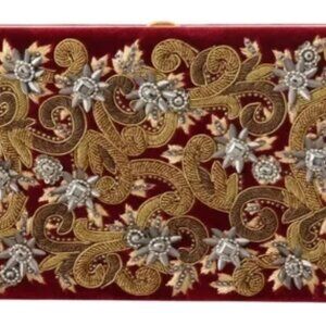 Dolce & Gabbana  Clutch Evening Party Purse Bag Red Velvet Gold Frame